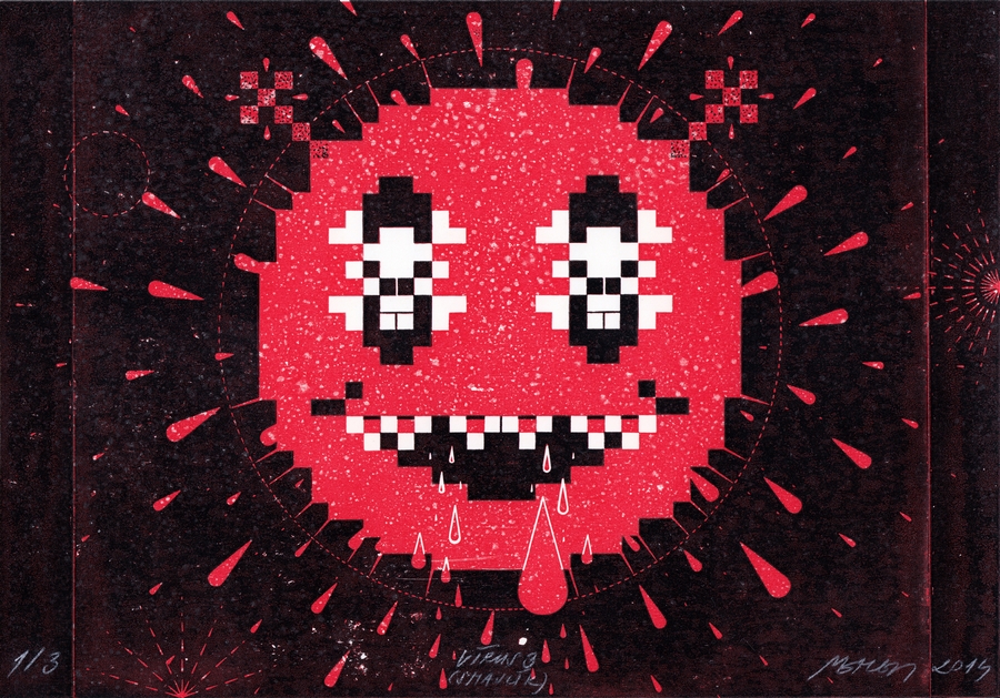 Virus 3 (Smiley), 2014, 21 x 29,7 cm, linocut